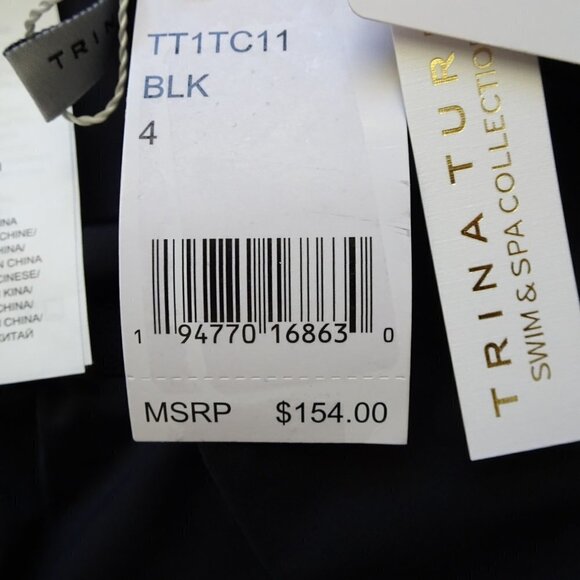 Trina Turk One Piece Swim Suit Size 4 Black Bijou Ruffle Overlay - Picture 6 of 7